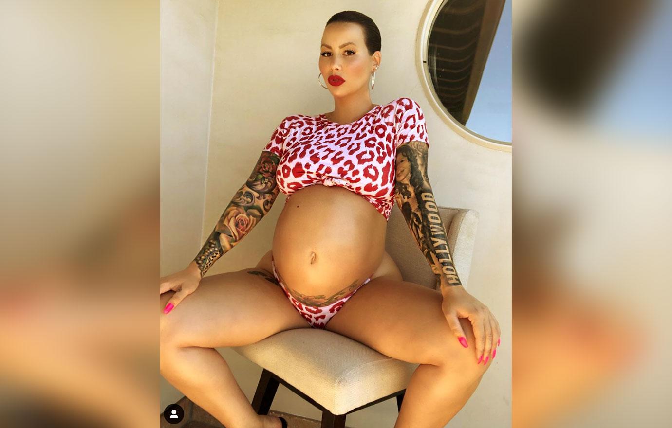 Amber Rose Shows Off Bare Baby Bump In A Bikini At 8 Months Pregnant