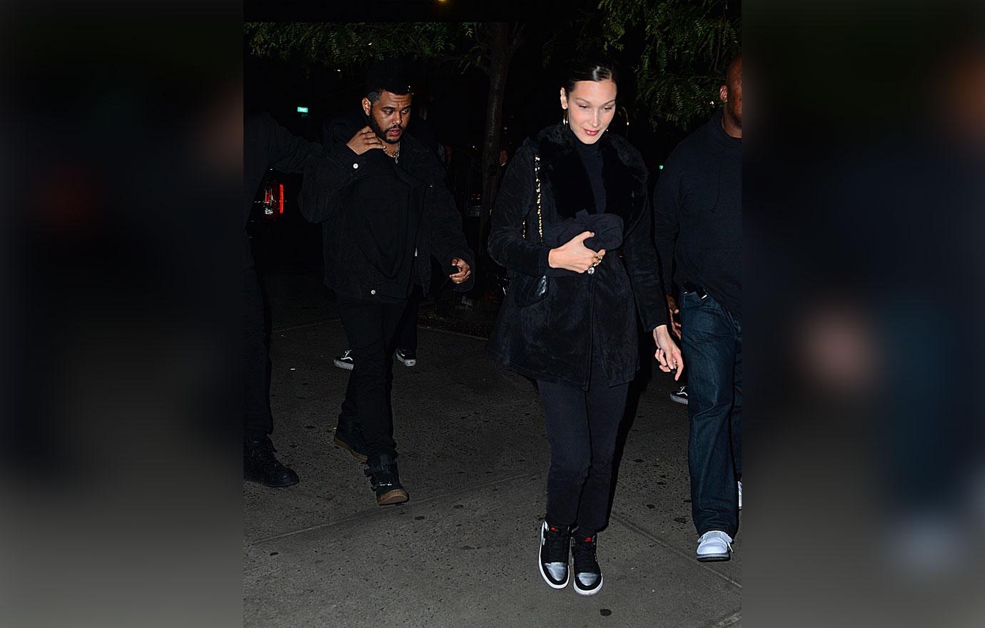 EXCLUSIVE: Bella Hadid and The Weeknd go for late night dinner date out in New York to eat at Gemma in the Bowery hotel. 02 Oct 2018 Pictured: Bella Hadid and The Weeknd. Photo credit: PC / MEGA TheMegaAgency.com +1 888 505 6342 (Mega Agency TagID: MEGA285369_003.jpg) [Photo via Mega Agency]