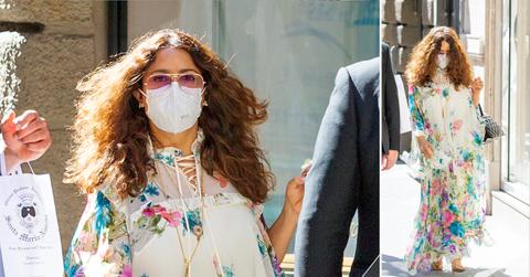 salma hayek wearing floral dress in rome okf