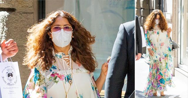 salma hayek wearing floral dress in rome okf