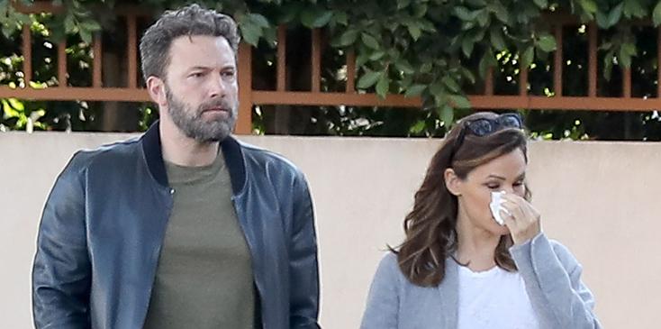 *EXCLUSIVE* Jennifer Garner wipes her eyes after dropping off the kids at school with Ben Affleck