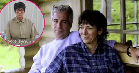 composite photo of ghislaine maxwell with jeffrey epstein and ghislaine maxwell during her deposition