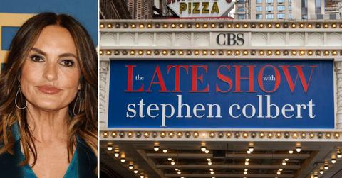Photo of Mariska Hargitay and the 'Late Show' marquee banner.
