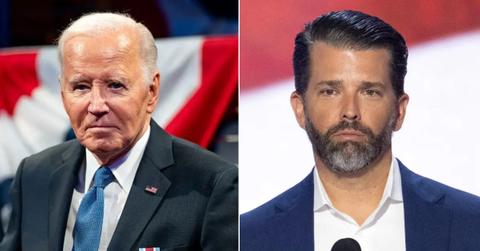 Photo of Joe Biden; picture of Donald Trump Jr.