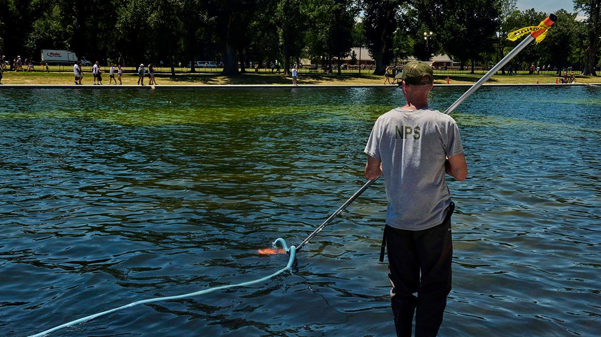 Photo of The president had the pool's bottom painted 'American flag blue' for the country's 250th anniversary.