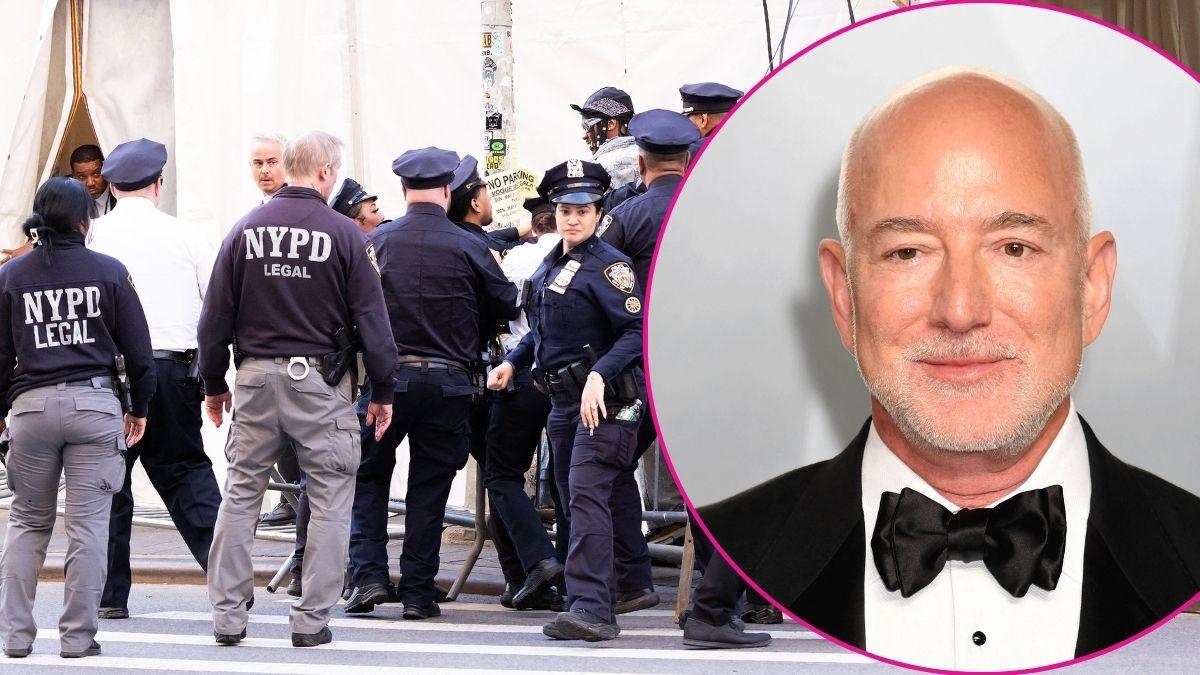 Composite photo of Jeff Bezos and Met Gala security.