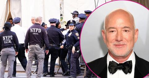 Composite photo of Jeff Bezos and Met Gala security.