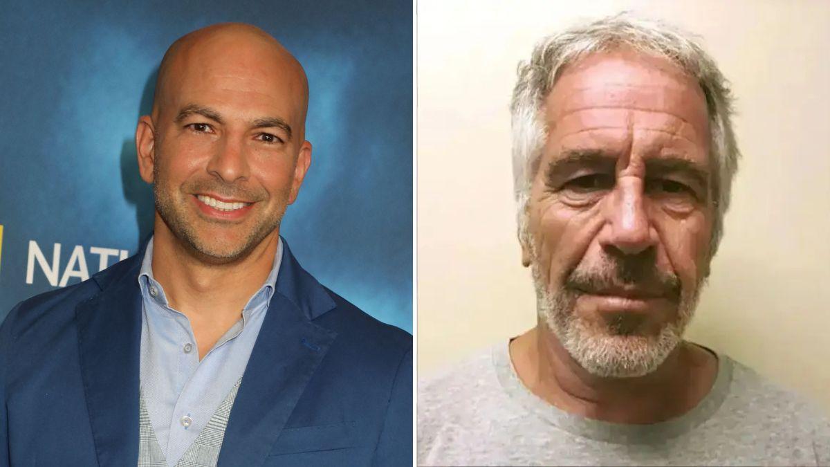 Split photo of Peter Attia and Jeffrey Epstein