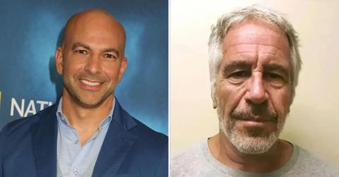 Split photo of Peter Attia and Jeffrey Epstein