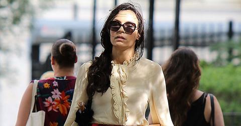 Famke janssen wears floral miniskirt running errands main