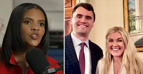 Split photo of Candace Owens, Charlie Kirk and Erika Kirk.
