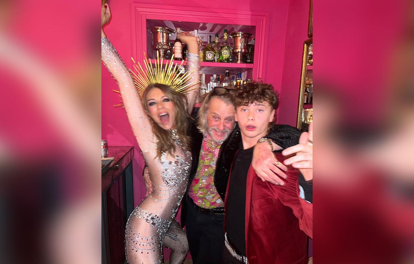 elizabeth hurley stuns at new years festivities in glamorous bedazzled bodysuit