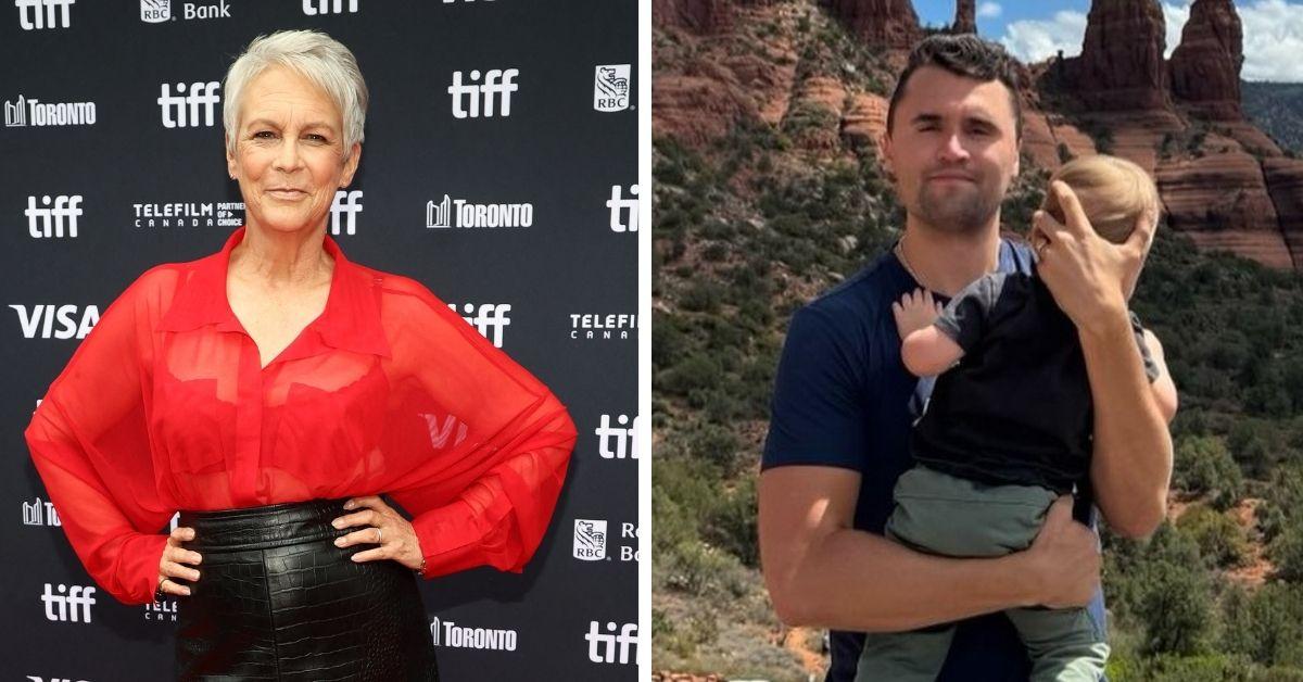 photo of Jamie Lee Curtis, Charlie Kirk. 