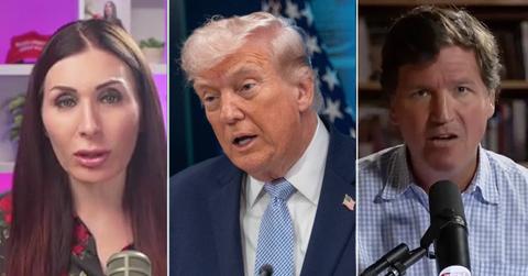 split of Laura Loomer, Donald Trump, Tucker Carlson.