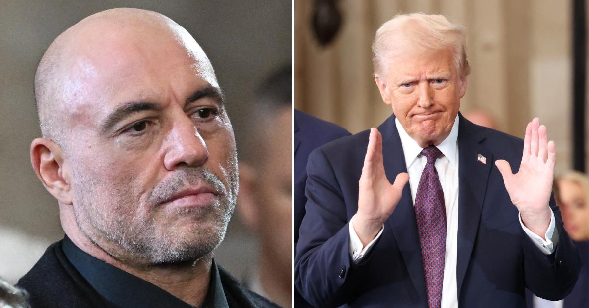 Split photo of Joe Rogan and Donald Trump.