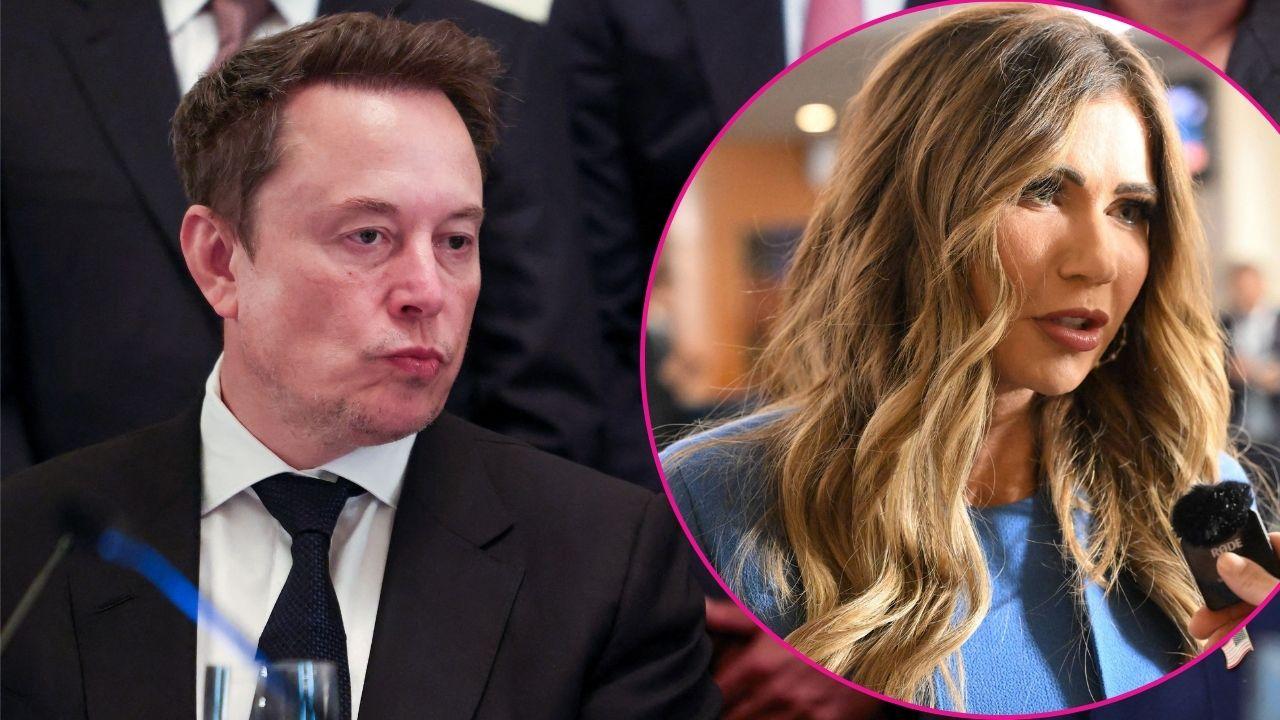 Split photo of Elon Musk and Kristi Noem