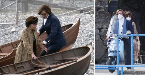 lady gaga and adam driver on the set of house of gucci