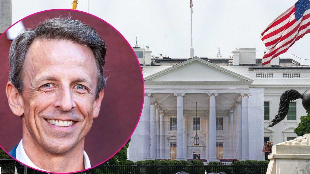 Composite photo of Seth Meyers and the White House.