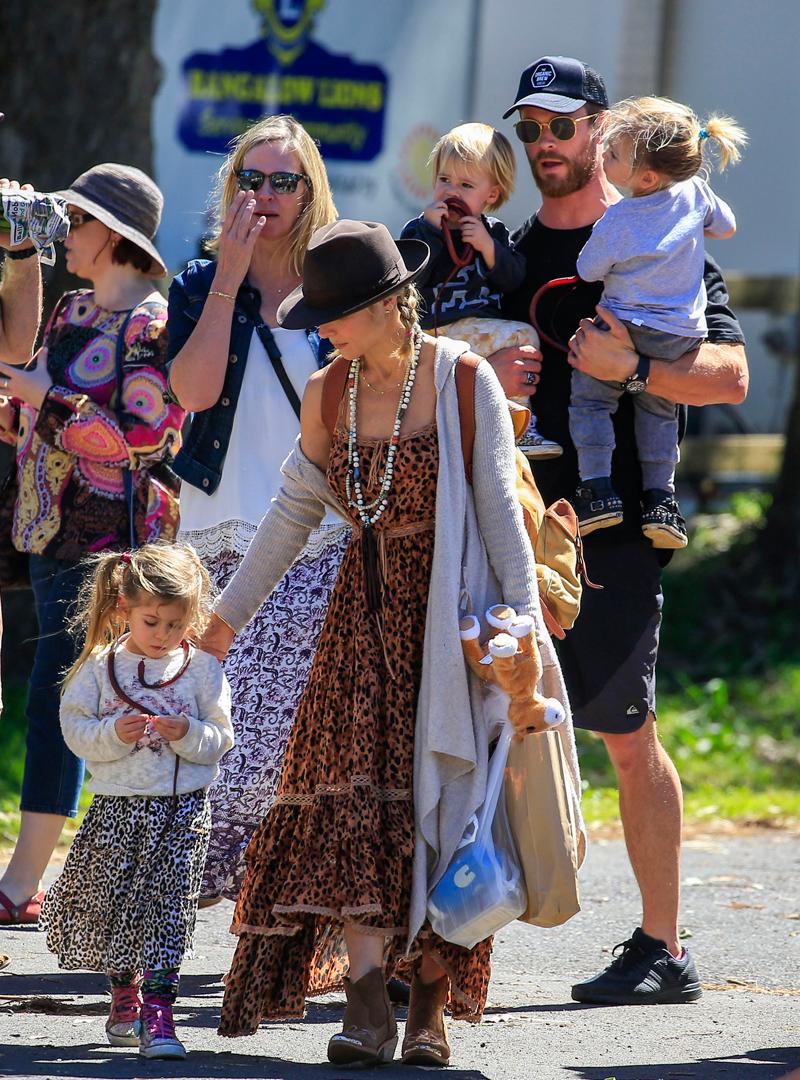 EXCLUSIVE: *NO MAIL ONLINE* Actor Chris Hemsworth and wife Elsa Pataky take their children to the local markets in Australia