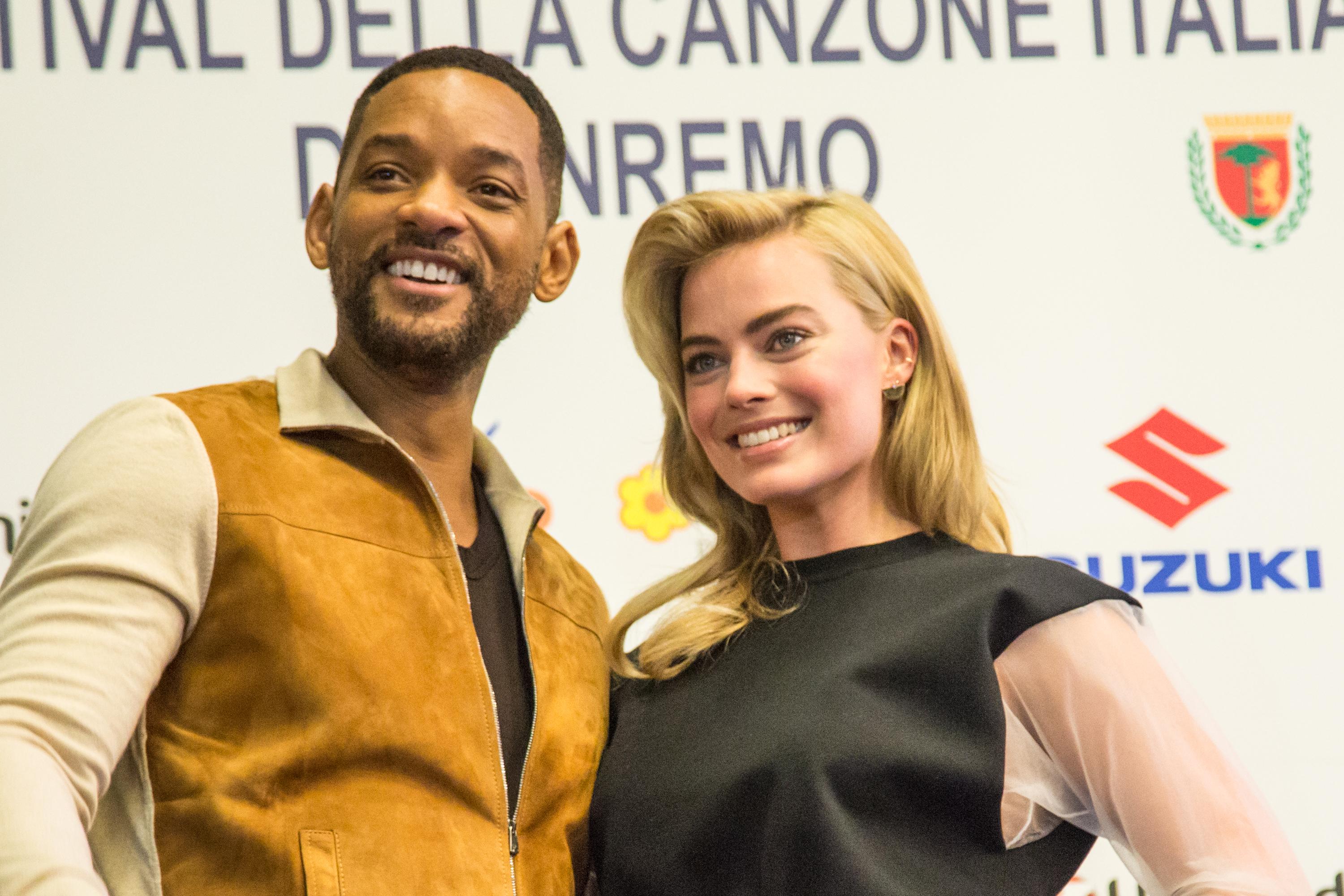 Will Smith and Margot Robbie in Sanremo, Italy to promote the forthcoming movie &#8220;Focus&#8221;.