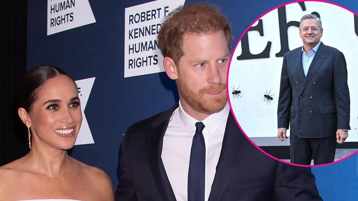 image of meghan markle and prince harry, inset of ted sarandos