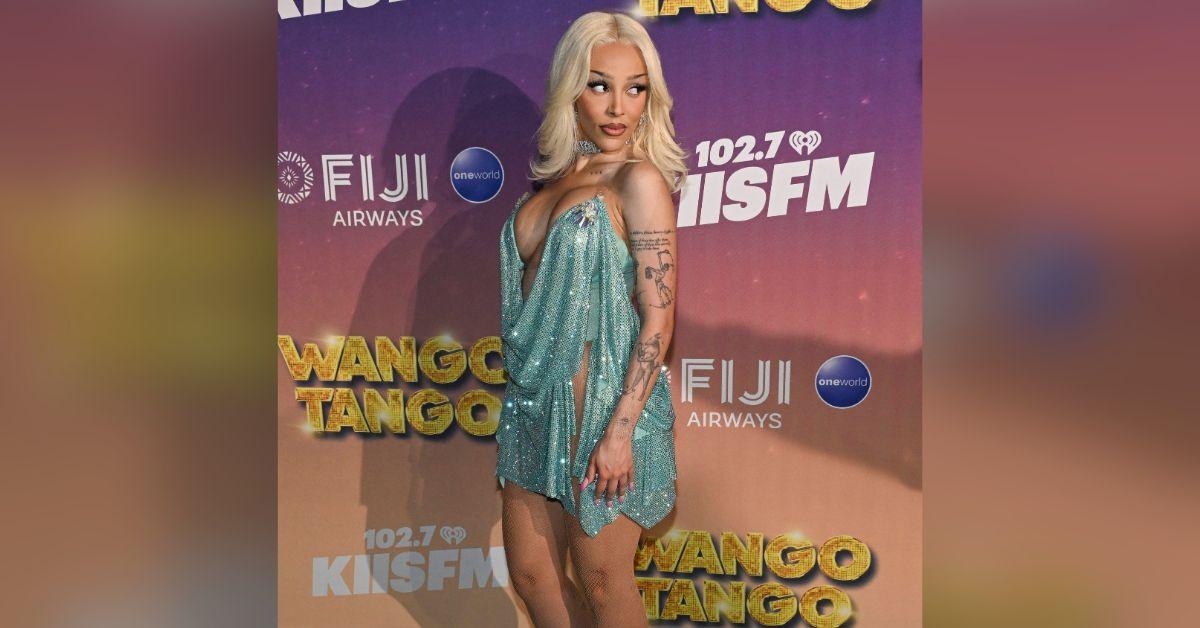doja cat barely there sequined blue dress wango tango photos