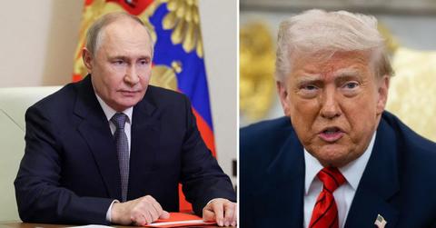 Split photo of Vladimir Putin and Donald Trump.