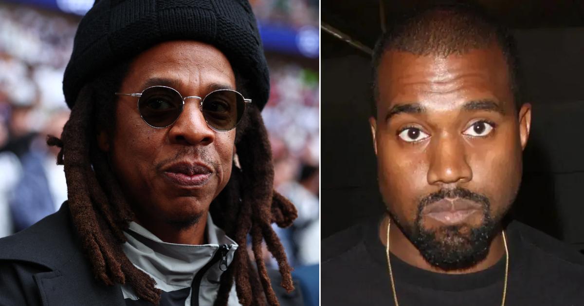 Photo of Jay-Z; picture of Kanye West.