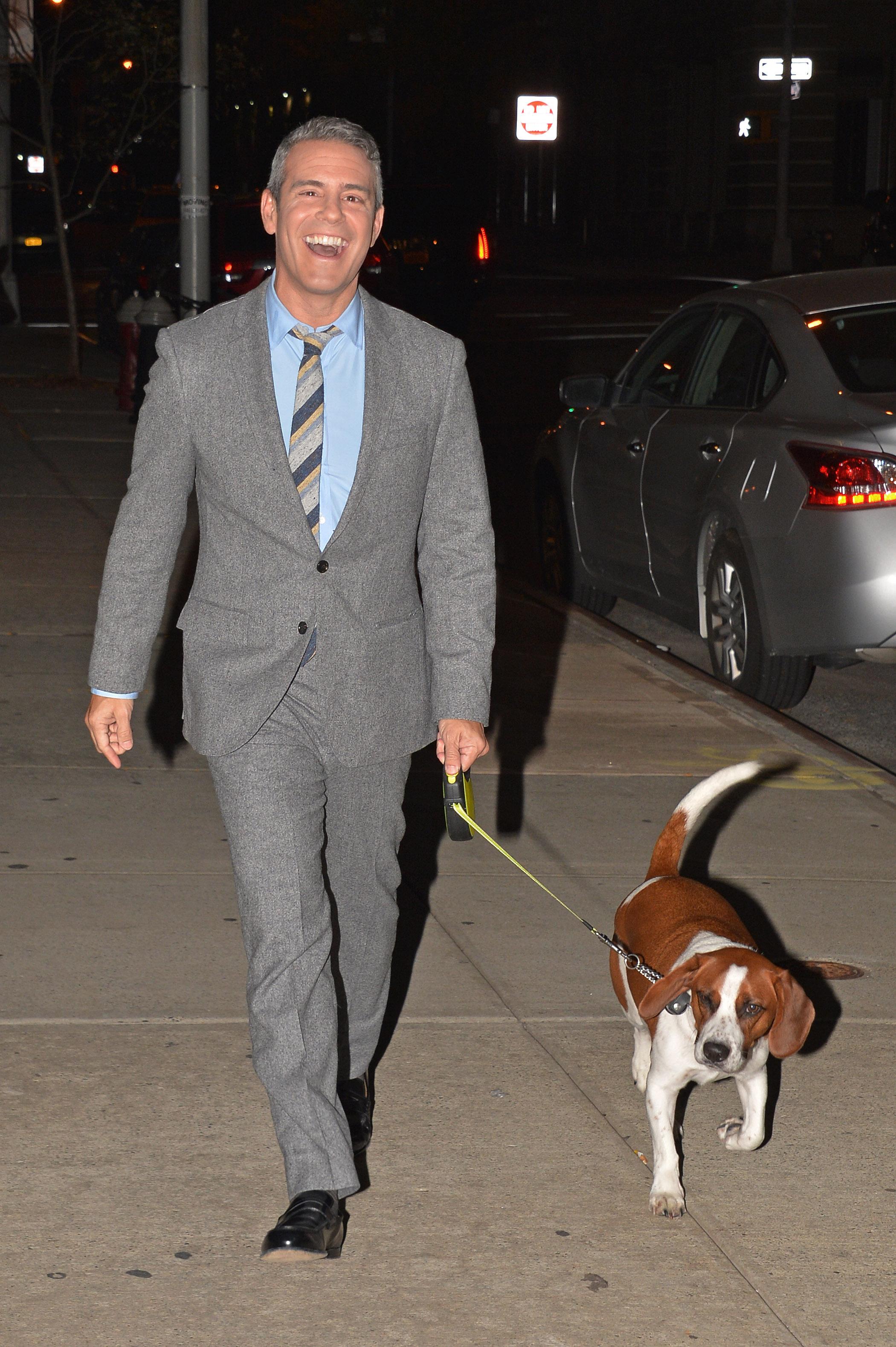 Andy Cohen with his dog Wacha seen leaving the &#8216;Watch What Happens Live&#8217;