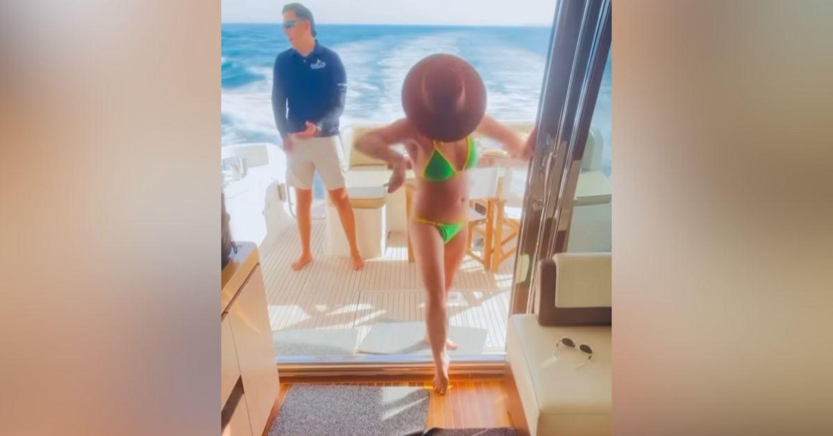 bikini clad britney spears touches herself dance moves boat