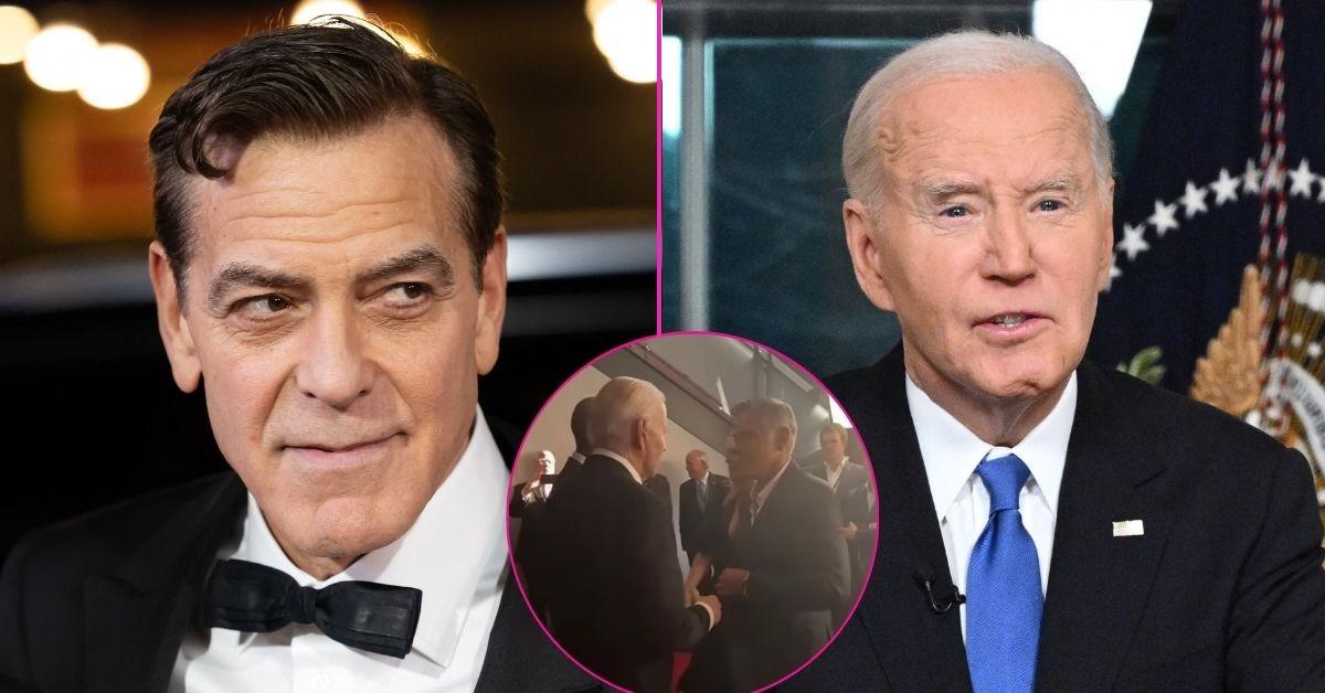 Photo of George Clooney; picture of Joe Biden.