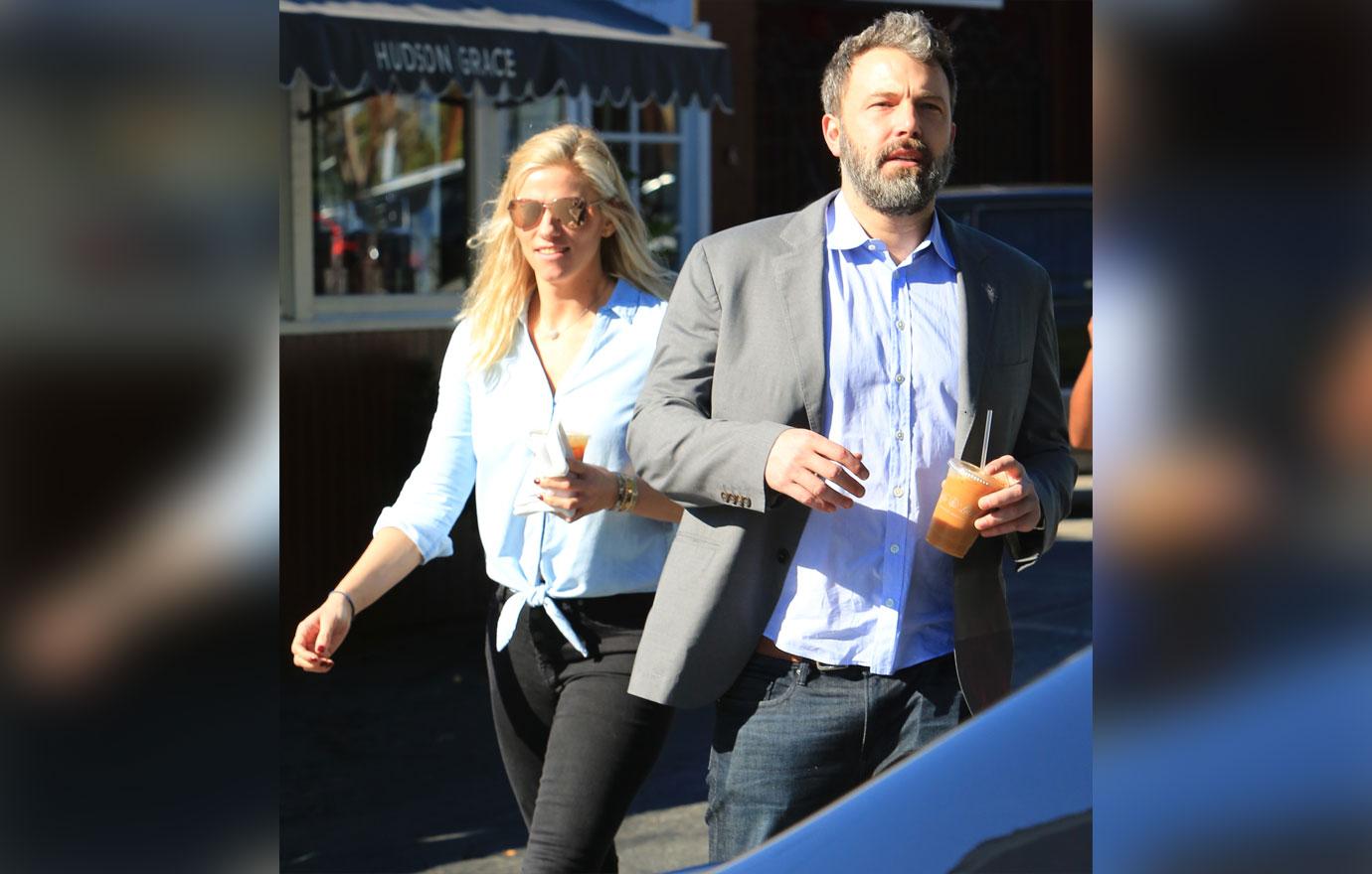 Ben Affleck and girlfriend Lindsay Shookus are spotted as they grab coffee at the trendy Brentwood Country Mart in Brentwood, Ca