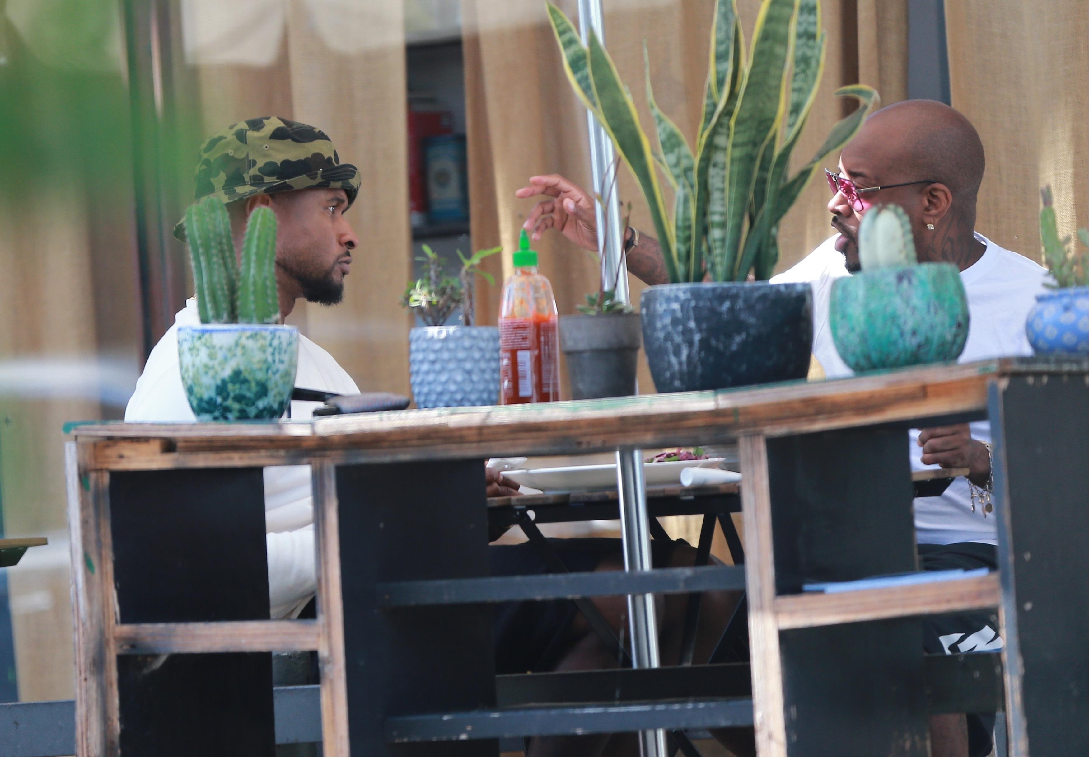 Usher and Jermaine Dupri take a coffee break while working on a new album together