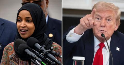 Split photo of Ilhan Omar and Donald Trump