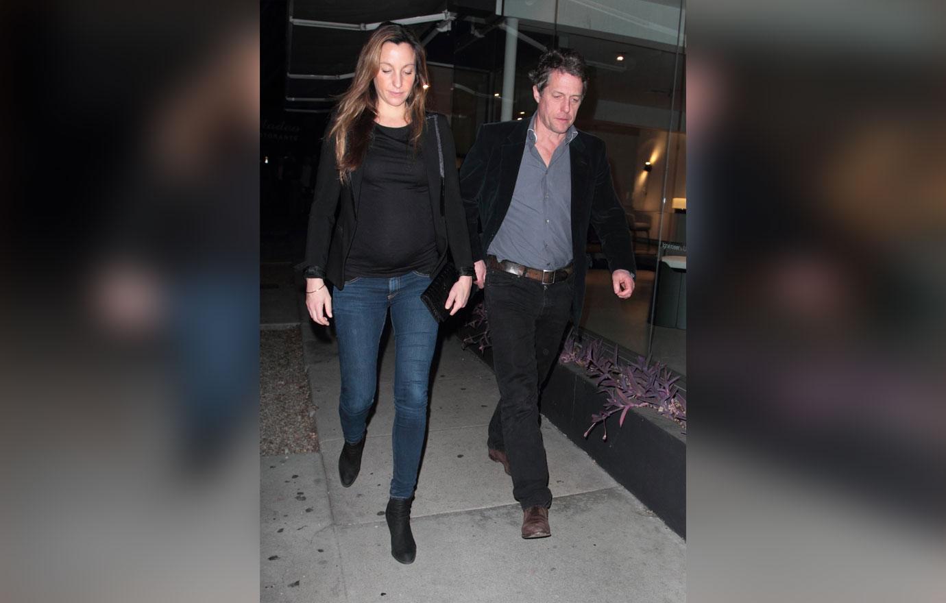 Hugh Grant and his pregnant girlfriend Anna Eberstein head to dinner at Madeo