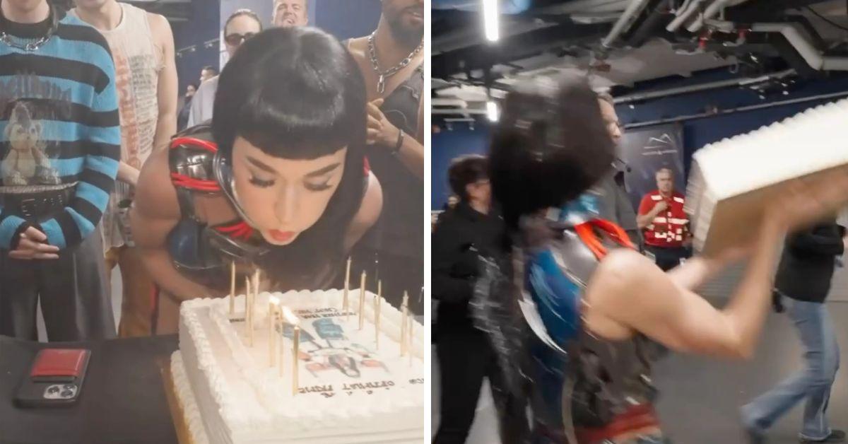 Image of Katy Perry dropped her birthday cake on the floor.