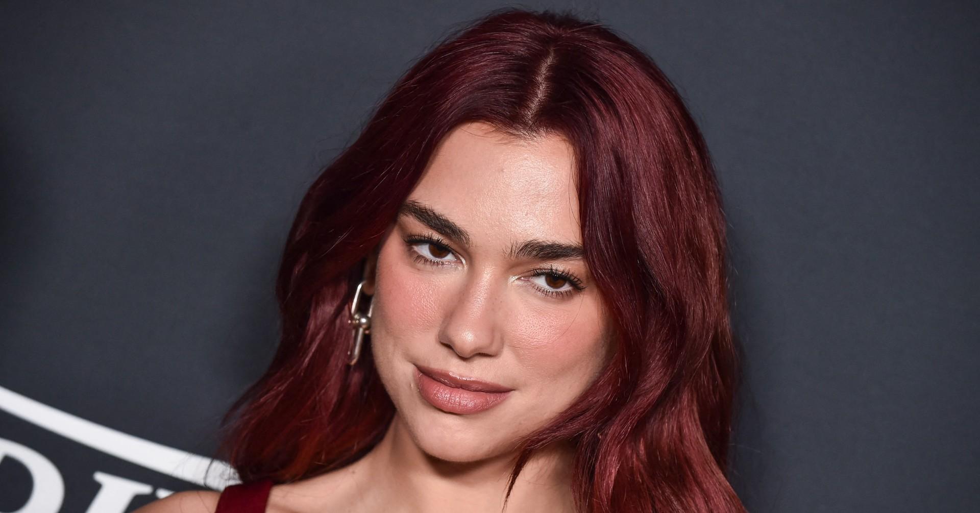 dua lipa stuns showing off assets red leather dress photos pp