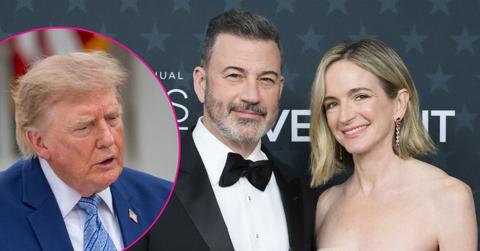 Composite photo of Donald Trump, Jimmy Kimmel and Molly McNearney.