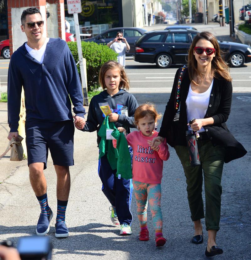 Jessica Alba and her husband Cash Warren are spotted with ther daughters Honor and Haven in Santa Monica, Ca