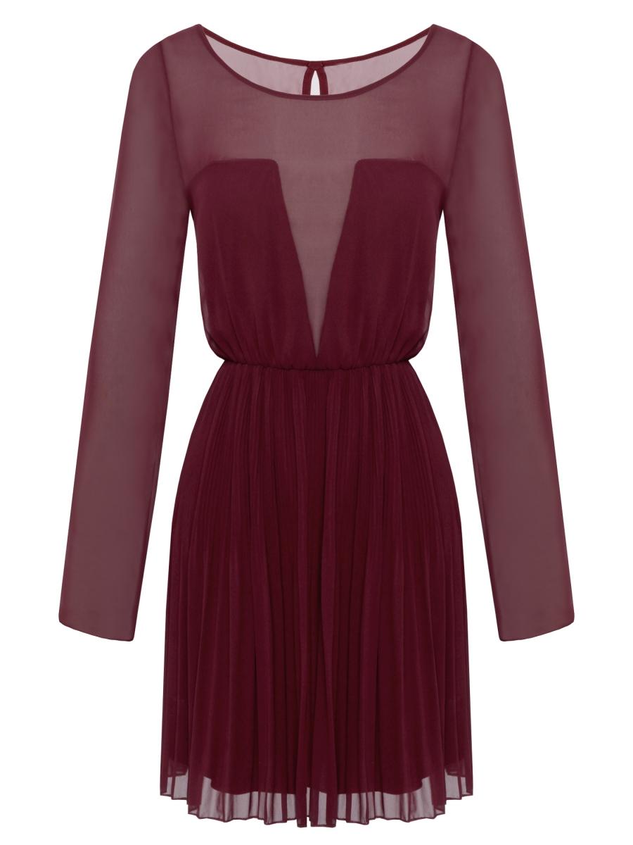 //ok__come on over pleated burgundy dress