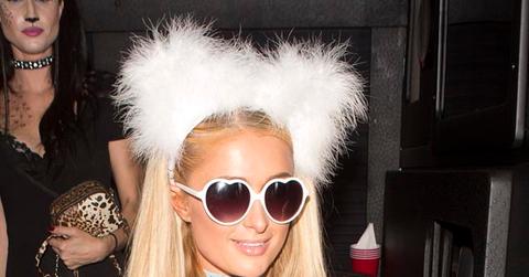 Paris Hilton dresses like a fluffy white kitten as she arrives to her Halloween Party at 1 Oak Night Club in West Hollywood, CA