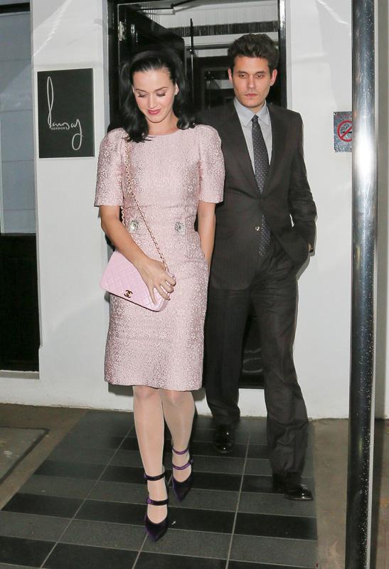 Katy Perry and John Mayer leaving London restaurant **USA ONLY**