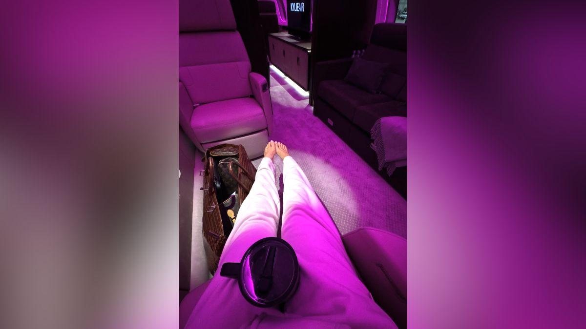 Image of Kylie Jenner brought her Birkin on a private jet.