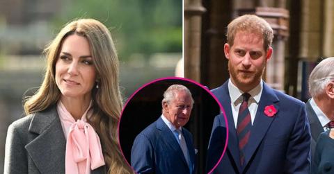 image split of Kate middleton, prince harry and King Charles