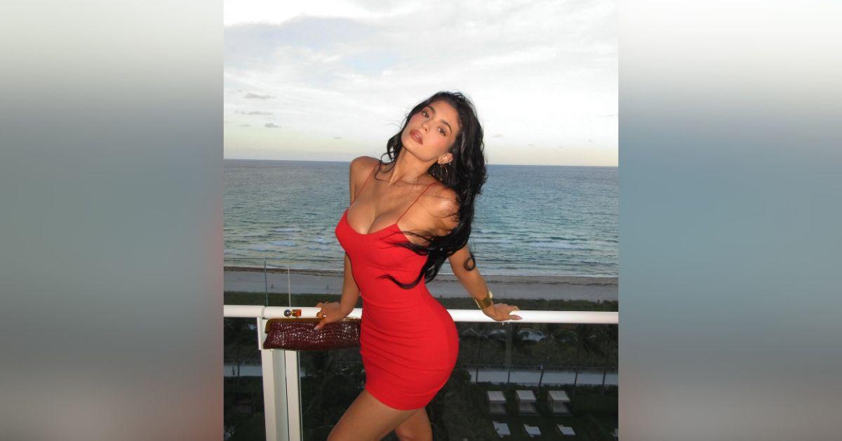 kylie jenner spills out red dress girls night hailey bieber photos