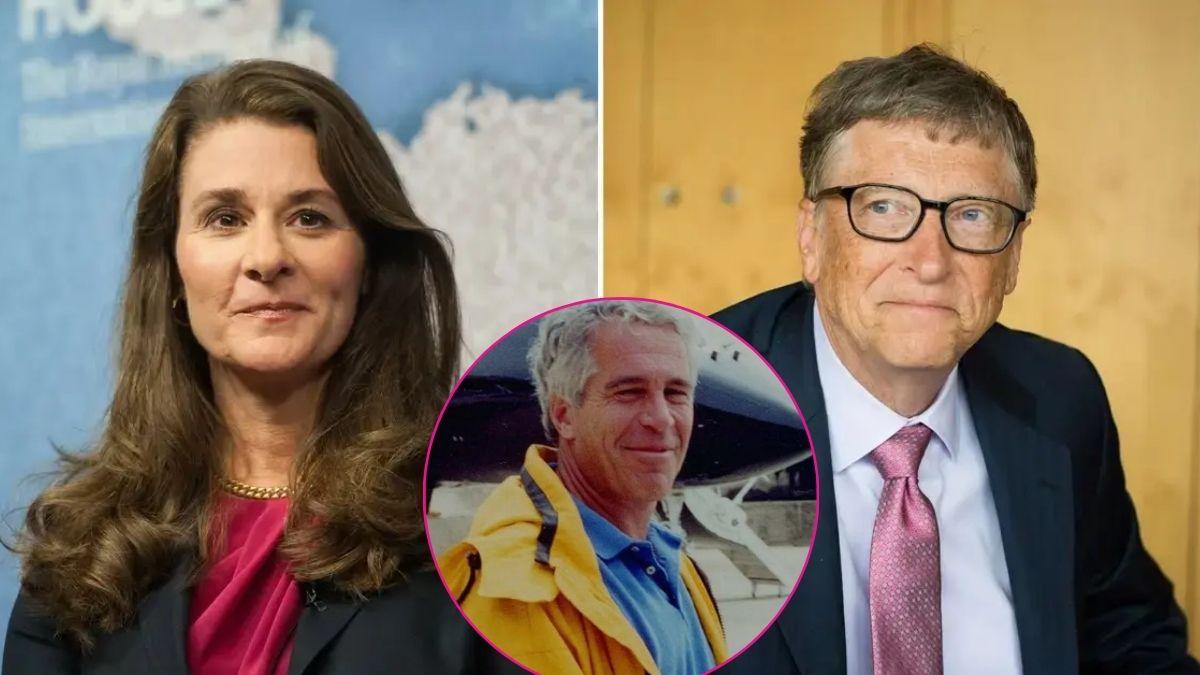 composite photo of melinda french gates, bill gates and jeffrey epstein