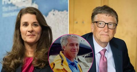 composite photo of melinda french gates, bill gates and jeffrey epstein
