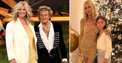Photo of Penny Lancaster with Rod Stewart and a photo of Kimberly Stewart with her daughter