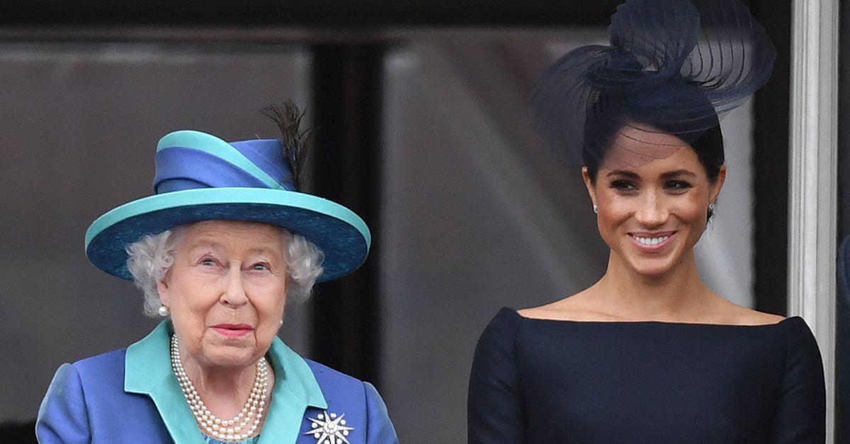 image of Queen Elizabeth reportedly had concerns about Meghan Markle 'from the start,' a book claims. 