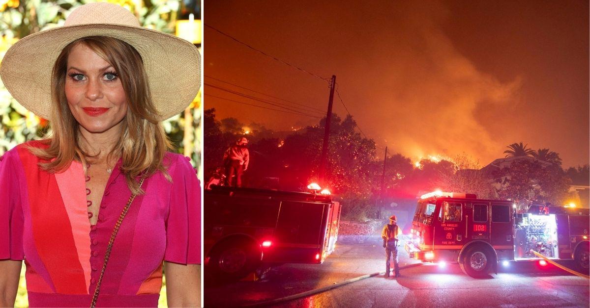 Composite photo of Candace Cameron Bure and the Pacific Palisades wildfires.